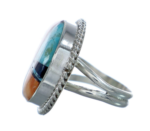 Native American Sterling Silver Multicolor Inlay Ring Size 7 NN20650